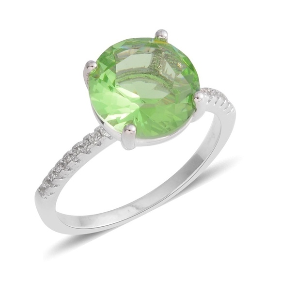 Jewelry - Simulated Colorful Emerald with Lab Created White Diamond Ring